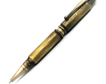 7.62 Bullet Pen, Handmade from real fired brass, Customised with a name makes a perfect military wedding gift