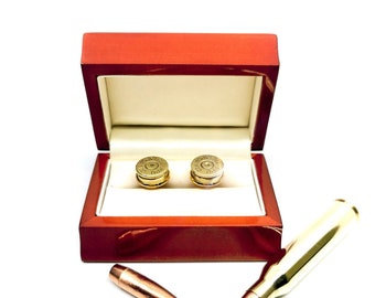 Bullet Cuff links, Wedding day Fathers Day Cuff links, .338 Lapua Magnum, handcrafted from fired brass casings, Military gift, Best man gift