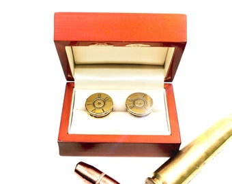 Bullet Cuff links, Wedding day Fathers Day Cuff links, .50 calibre BMG, handcrafted from fired brass casings, Military gift, Best man gift