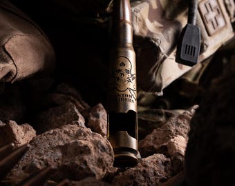 Engraved .50 Caliber Bullet Bottle Opener, Military Gift