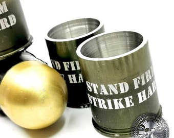 Custom Engraved 40mm Grenade Shot Glass - Military Gift with gift box.