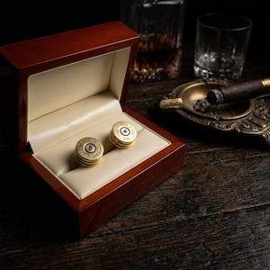 338 Lapua Magnum Bullet Cufflinks, Handmade Brass Casing, Military Gift