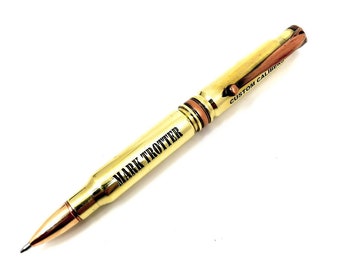 Pen, 308 Bullet pen, FMJ 7.62 Bullet Pen, Handmade from genuine fired brass and real Copper bullet, Customised and engraved with your name.