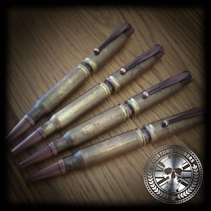 Caneta Bullet 308, 7.62 Bullet Pen feita à mão em latão real, pode ser gravada e personalizada com seu nome ou uma mensagem.
