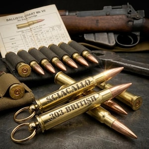 Real .303 British Bullet Keyring, Engraved Military Gift