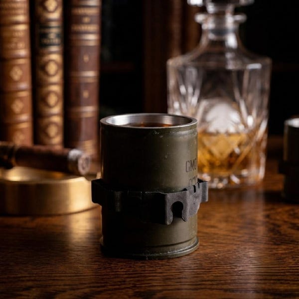 Engraved Grenade Shot Glass: Military Gift, 40mm GMG fired Shell Casing