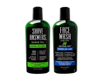 Shave Answers Unscented Natural Shave Oil- Face Wash- Natural Mint Scent, Vegan, Organic Ingredients,