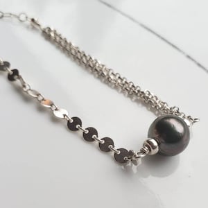 Tahitian Pearl Bracelet, Tahitian pearls, sterling silver disc chain bracelet, bracelet saltwater pearl, mermaid beach jewelry