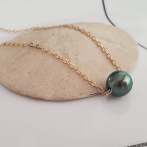 Tahitiperlenkette, Pfau Tahitiperle, schwebende Tahitiperlenkette, Sterling Silber gold filled Kette Meerjungfrau Schmuck
