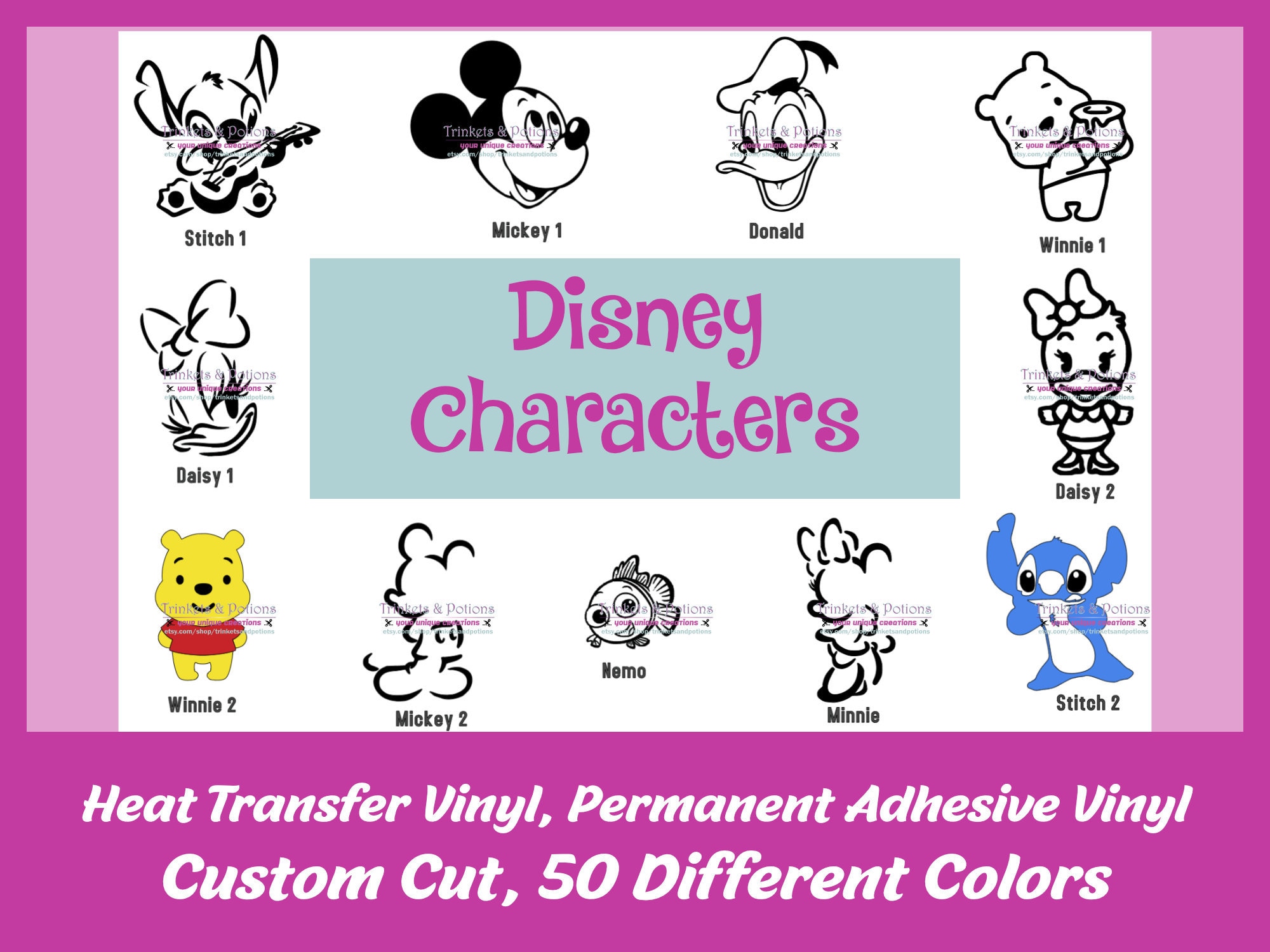Disney Cut Sign Disney Characters Custom Cut Adhesive/iron on Vinyl Different Color ...