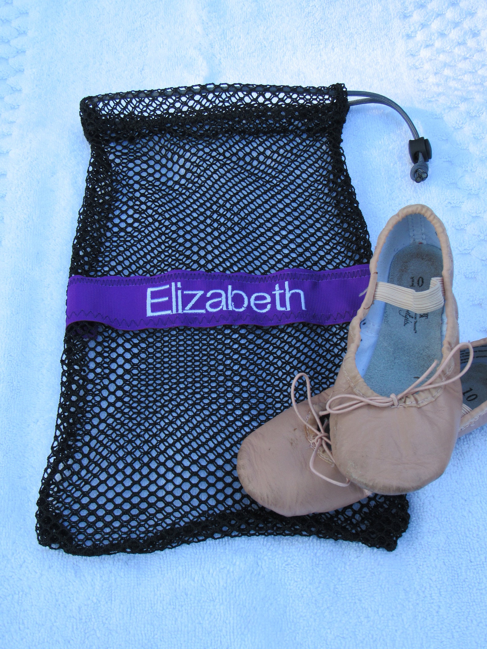 mesh drawstring black small ballet jazz tap pointe shoe glove ditty bag; free shipping within usa; dance team cheer softball gif