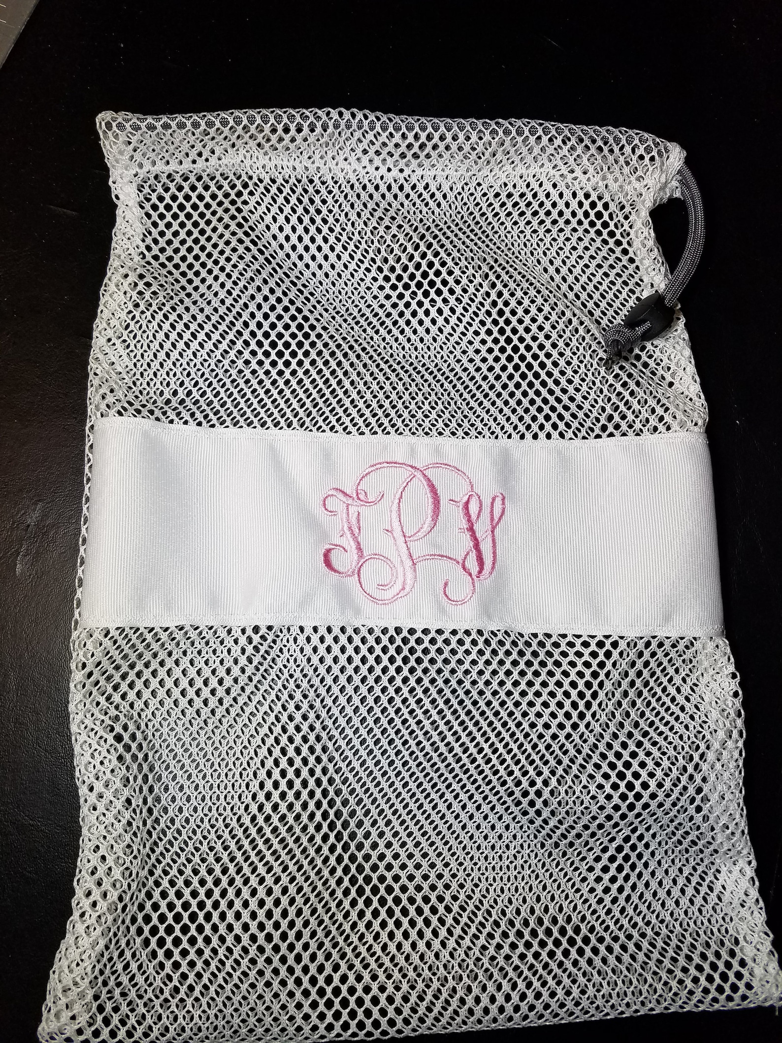 mesh drawstring white large ballet jazz tap pointe shoe glove ditty bag; free shipping within usa; dance team cheer softball gif