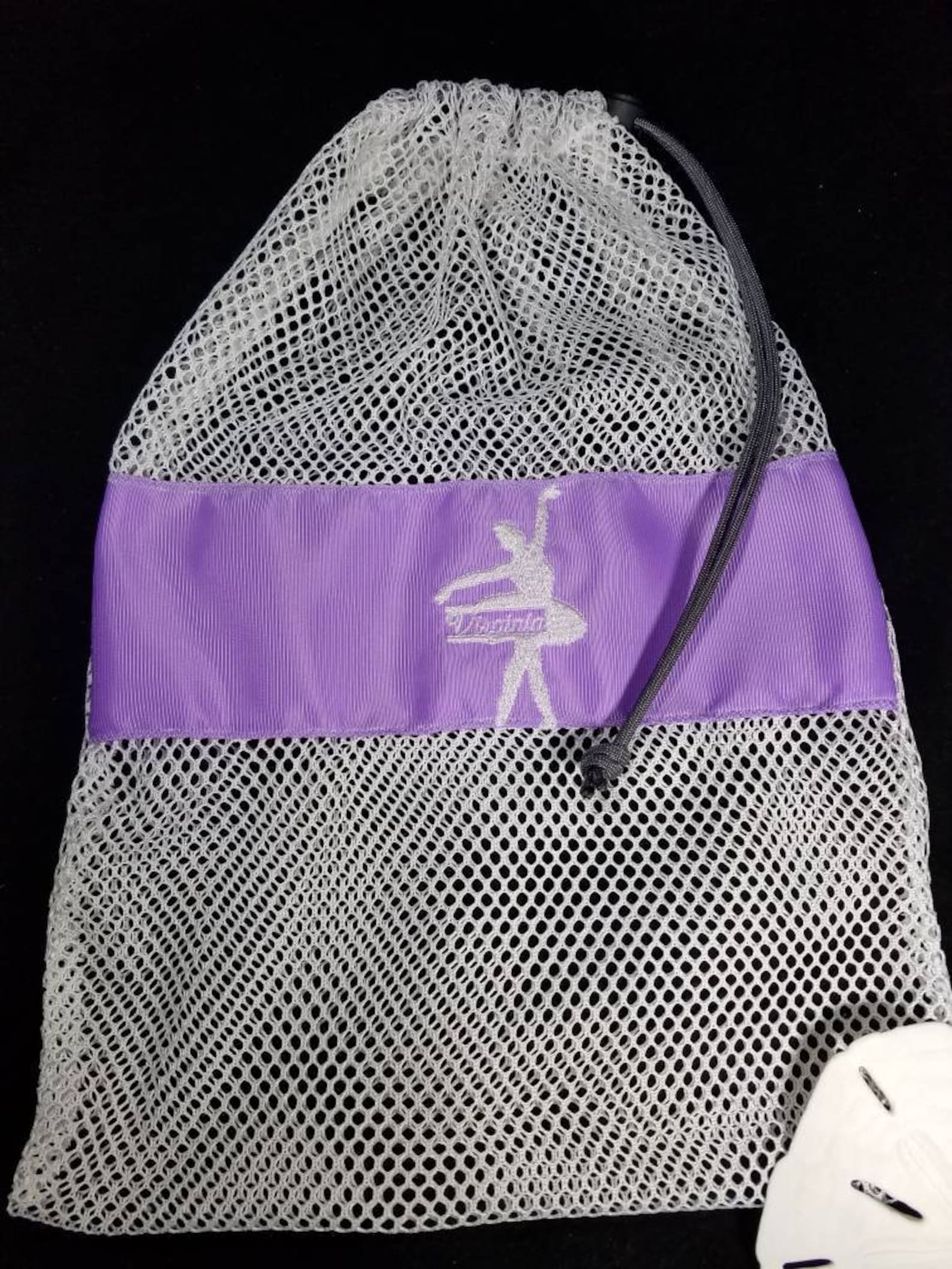 mesh drawstring white large ballet jazz tap pointe shoe glove ditty bag; free shipping within usa; dance team cheer softball gif