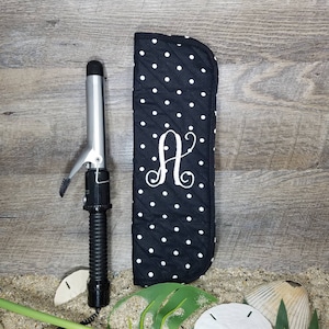 Black TINY Polka Dot Hot Flat/Curling Iron Bag Monogram Include; FREE Ship US Wedding Graduation Birthday Mother Christmas Gift under 30