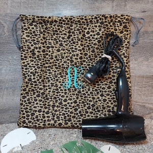 CHEETAH H print Hairdryer / Ditty Bag Monogram Inc; Many Size Options; FREE Ship US; Bridesmaid Pageant Dance Graduation Cheer Gift under 30