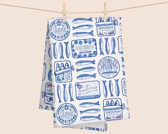 Portuguese Sardine Cans 100% French Linen Kitchen Tea Towel