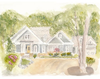 House Portrait Watercolor, Hand painted Watercolor Home, Custom Painting, custom watercolor home, House Warming Gift, Realtor Gift