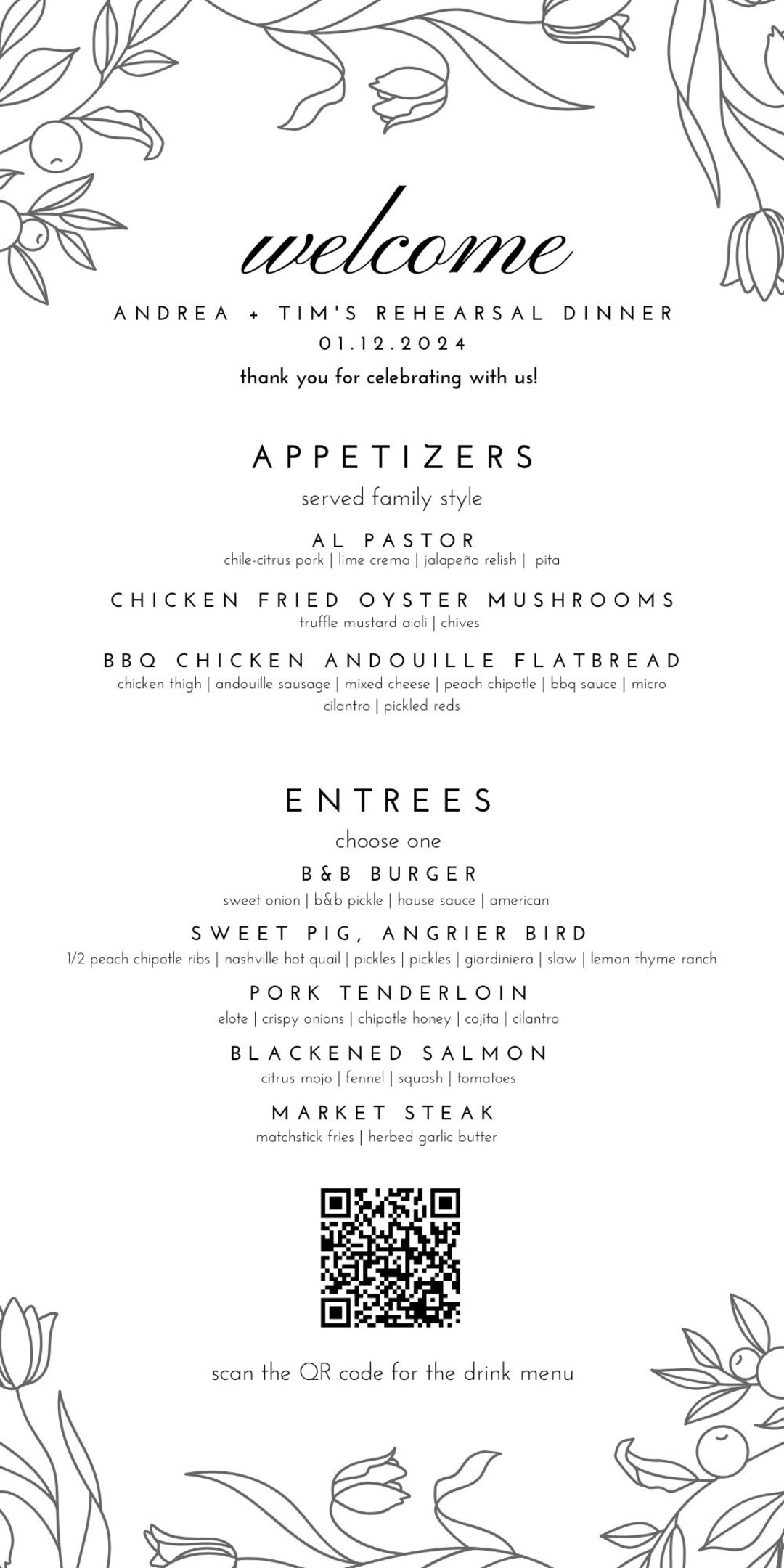 Wedding/ Rehearsal Dinner Menu Canva Template Etsy