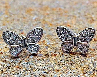 18k White Gold Pave Diamonds Butterflies Studs Earrings