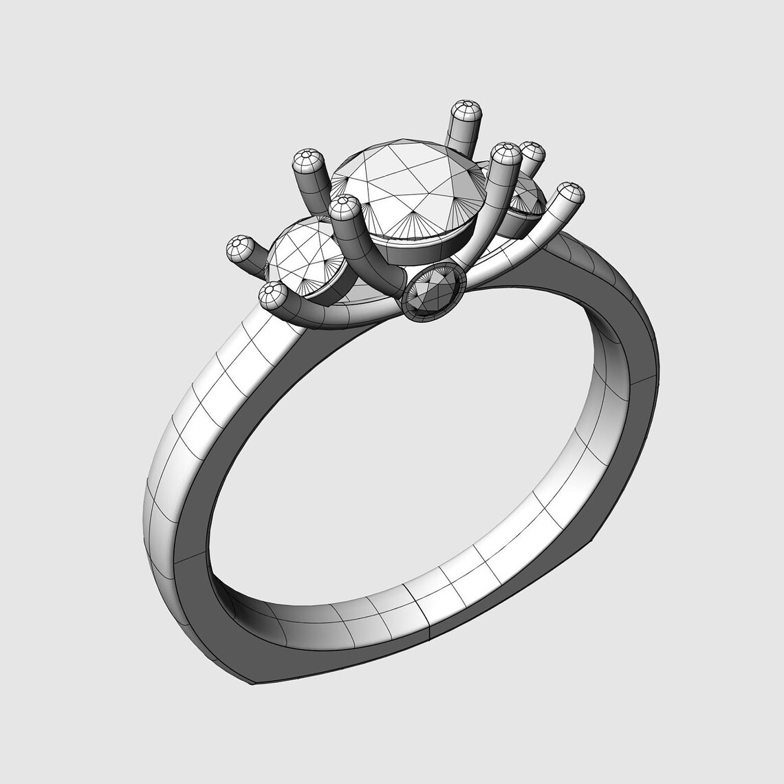Modern Three Stone Ring 3D CAD - Etsy