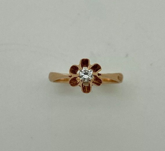 Vintage Rose Gold & Diamond Solitaire  Ring - image 3