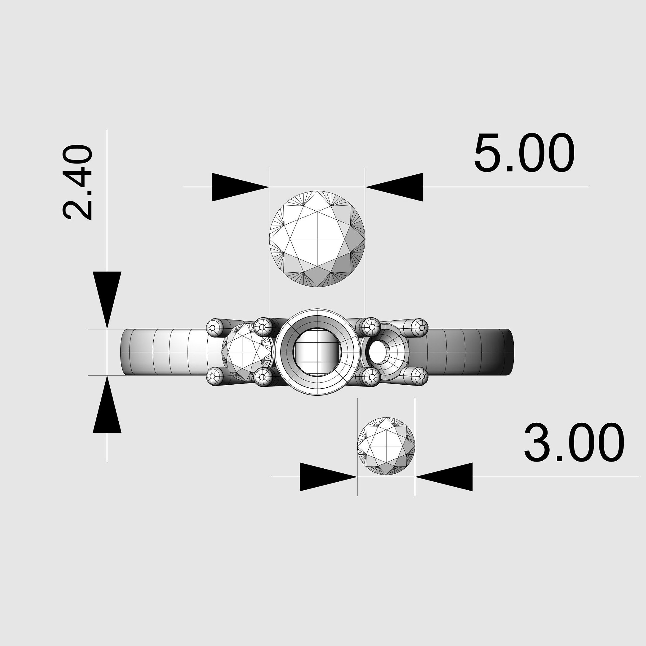 Modern Three Stone Ring 3D CAD - Etsy