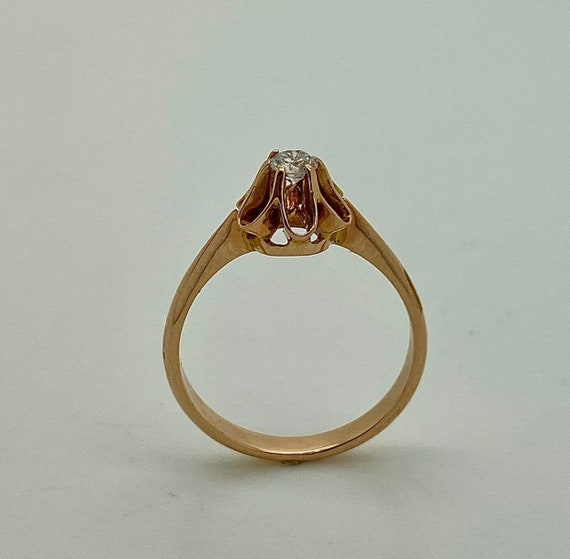 Vintage Rose Gold & Diamond Solitaire  Ring - image 2