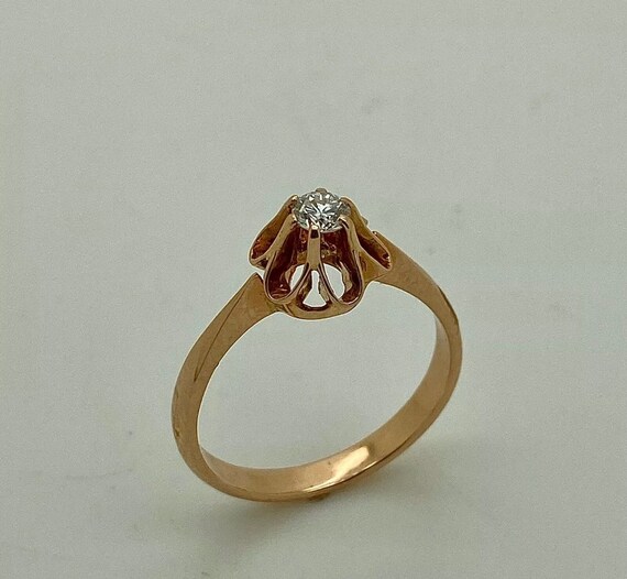 Vintage Rose Gold & Diamond Solitaire  Ring - image 1