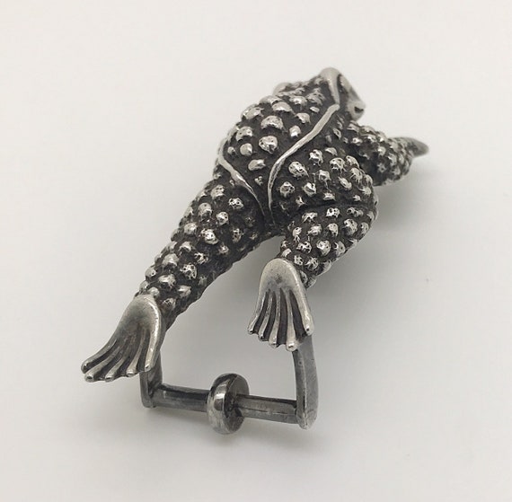 Vintage B. Kieselstein Cord Toad Frog Silver Belt Buc… - Gem display picture 1