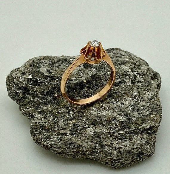 Vintage Rose Gold & Diamond Solitaire  Ring - image 9
