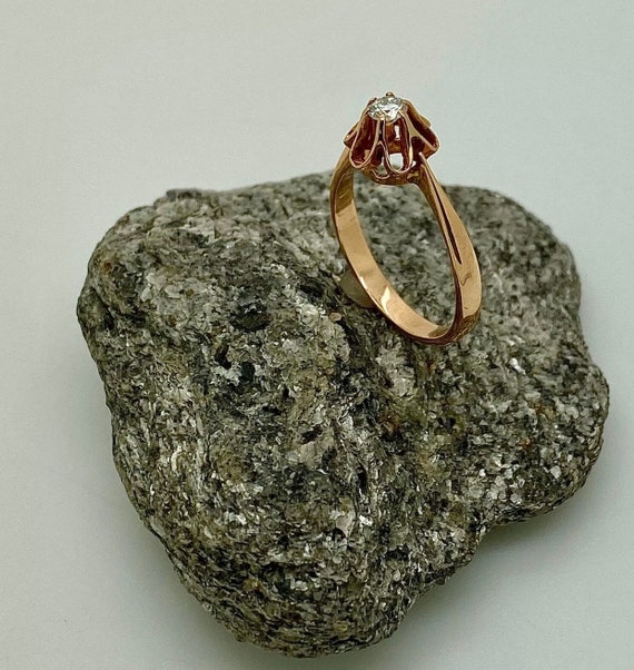 Vintage Rose Gold & Diamond Solitaire  Ring - image 8