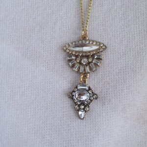 Antique Gold tone necklace Crystal set charm pendant oval and square sets free shipping mothers day spring Easter gifts sparkly simple