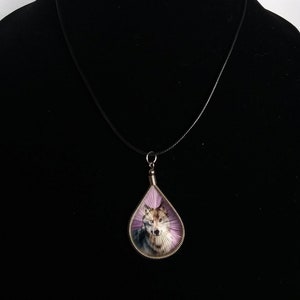 Wolf twine art silver black leather cord necklace unique purple free shipping gifts for her teens wild animal mothers day dog art deco