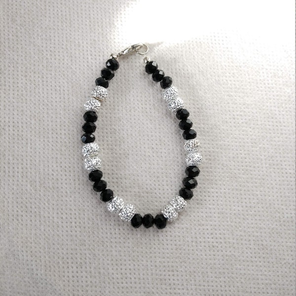 Black rondelle crystal beads silver beaded bracelet spring fashion jewelry gifts for her free shipping unique minimalist light wedding jewel