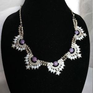 Purple blue silver bib style necklace pendant silver bead flat back rhinestone teardrop gift for her fashion necklace free shipping vintage