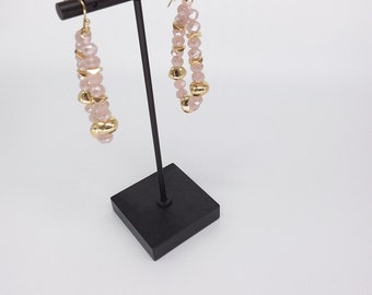 Pale pink crystal AB rondell bead gold tone spacer hook hoop earrings hypoallergenic free shipping Easter gift basket jewelry spring fashion
