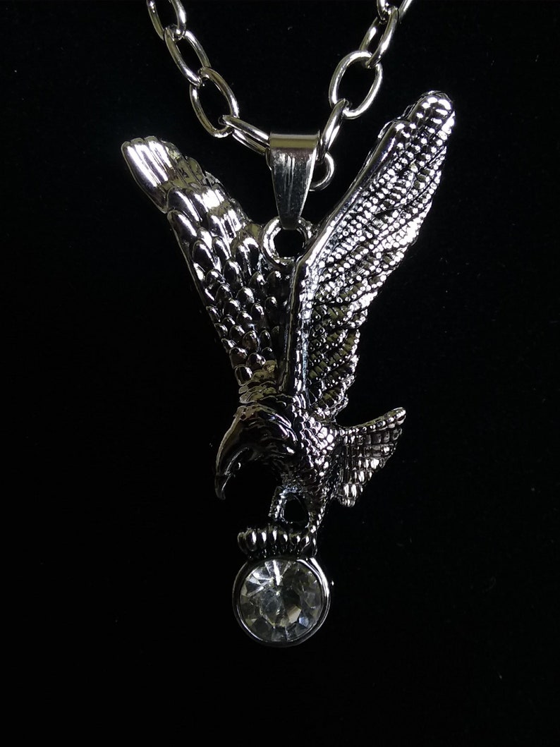 Stainless steel Eagle flight crystal silver chain necklace men women gift for her gift for him Independence day free shipping bird of prey