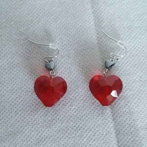 Red crystal faceted heart pendant hematite hearts silver hook earrings hypoallergenic gifts for her dangle drop free shipping gemstones love