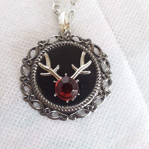 Silver deer antlers red rhinestone black silver pendant chain necklace hunter gifts for her free shipping teenager gifts fashion necklace