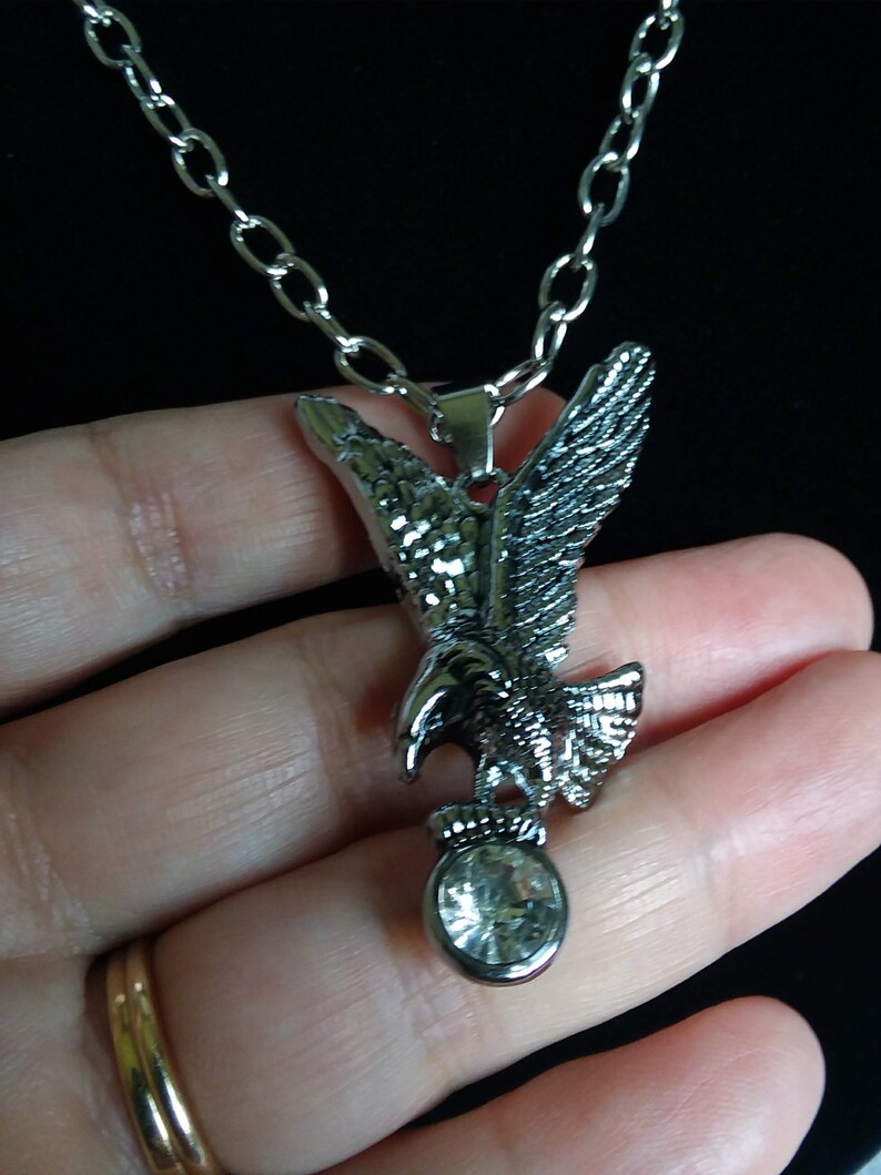 Stainless steel Eagle flight crystal silver chain necklace men women gift for her gift for him Independence day free shipping bird of prey