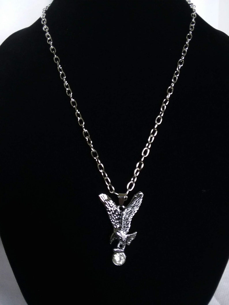 Stainless steel Eagle flight crystal silver chain necklace men women gift for her gift for him Independence day free shipping bird of prey