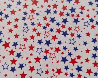 Patriotic Stars Vinyl Fabric - 12x52" ROLL - Hair Bow Vinyl - Faux Vegan Leather for Earrings - Red White Blue Vinyl - Embroidery Supply