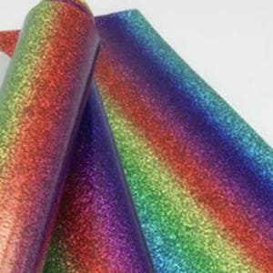 Primary Rainbow Glitter Vinyl - Embroidery Glitter Vinyl - Canvas Backed Glitter Vinyl - Applique Rainbow Glitter Vinyl - Embroidery Supply