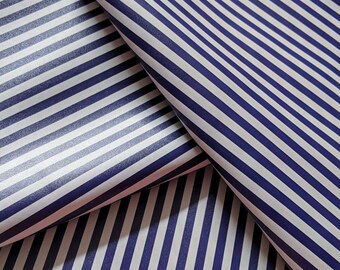 Blue Silver House Colors Stripes Vinyl Fabric - 12x52" ROLL - Hair Bow Vinyl - Faux Vegan Leather for Earrings - Embroidery Supply