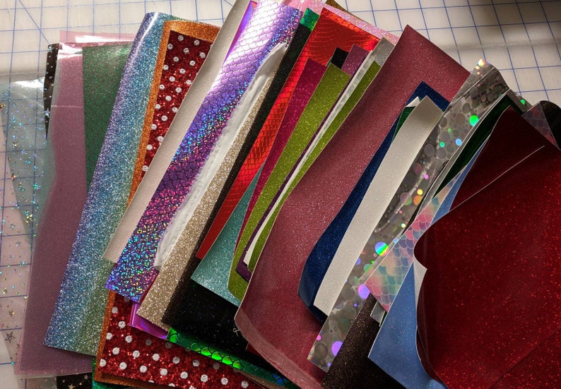 Contents Will Vary From Picture Applique Faux Leather Random Sewing Vinyl Scrap Pack Canvas Glitter /& Jelly Vinyl Hair Bow Vinyl