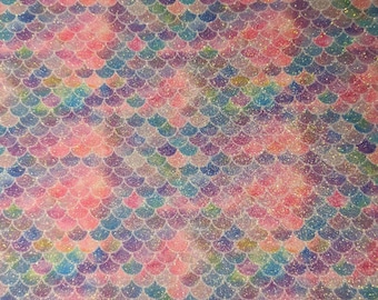 Pastel Mermaid Scales Glitter Canvas - 9x12" SHEET - Embroidery Canvas Backed Vinyl - Applique Vinyl Supply - Bow Supply - Faux Leather