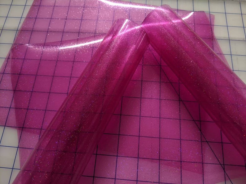 Pool Bow Supply Embroidery Applique Vinyl Transparent Film Fuchsia Pink Tinted Glitter Jelly Vinyl 9x47 ROLL Embroidery PVC Film