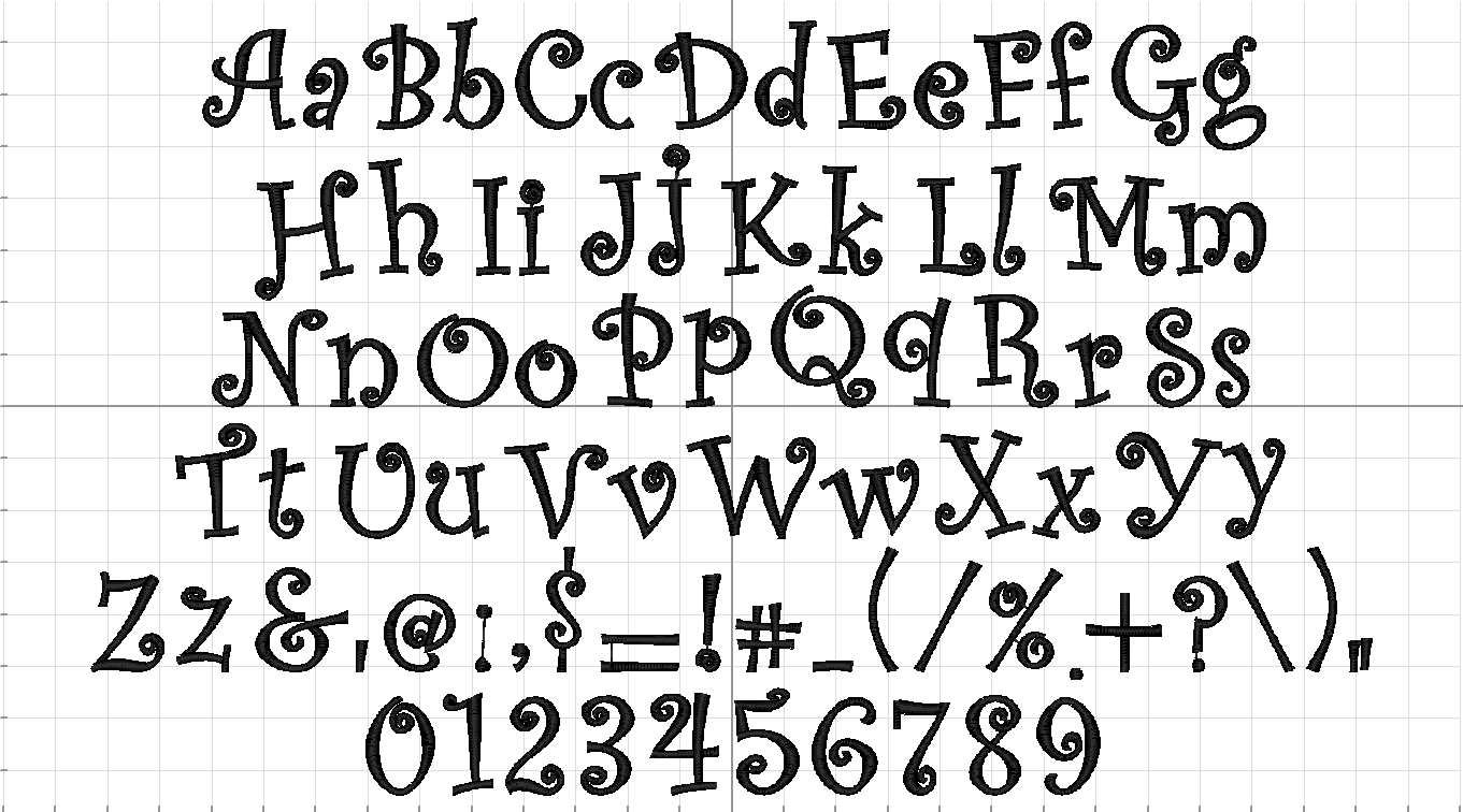 Curlz Embroidery Font, Instant Download Font, .5 Inch 1 Inch 1.5 Inch 2 ...