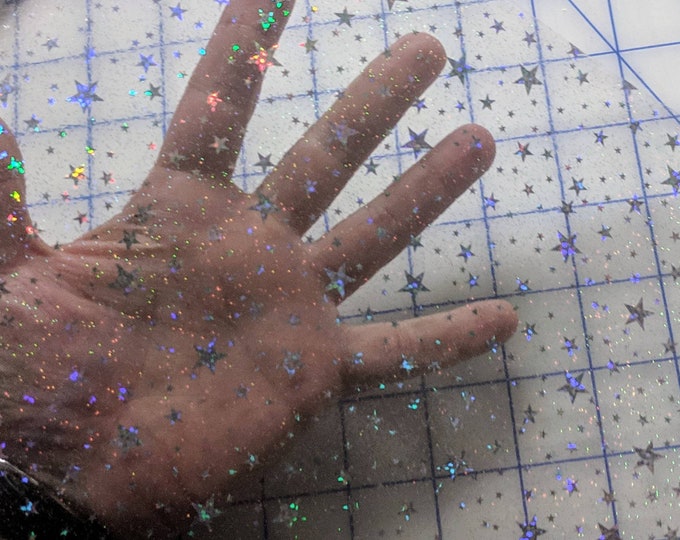 Holographic Star Glittery Clear Tint Jelly Vinyl 9x12 SHEET Embroidery