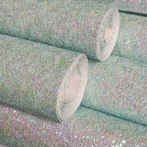 Lona com glitter robusto iridescente verde claro - FOLHA de 9 x 12 "- Vinil com laço de cabelo - Tecido no aro - Fornecimento de bordado para costura - Brincos DIY